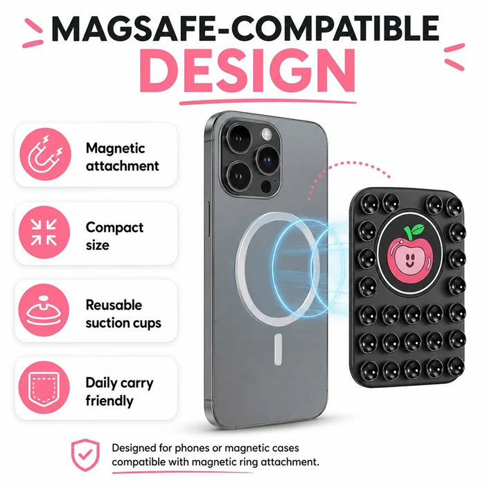 Apple Pattern Magnetic Suction Cup Phone Mount Compatible with MagSafe Case Silicone Sticky Grip Holder - Yellow - 6