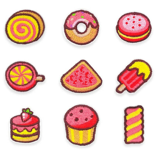 9Pcs Sweet Food Embroidered Patches Self-Adhesive Fabric Stickers Cake Donut for Clothing Bags DIY Accessories - 1