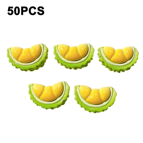 50Pcs DIY Fruit Stickers Resin Craft Materials Phone Case Cup Decoration for Kids Hair Accessories (without Glue or Double-sided Tape) - Durian - 1