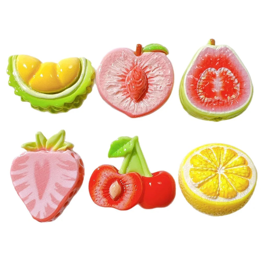 50Pcs DIY Fruit Stickers Resin Craft Materials Phone Case Cup Decoration for Kids Hair Accessories (without Glue or Double-sided Tape) - Durian - 3