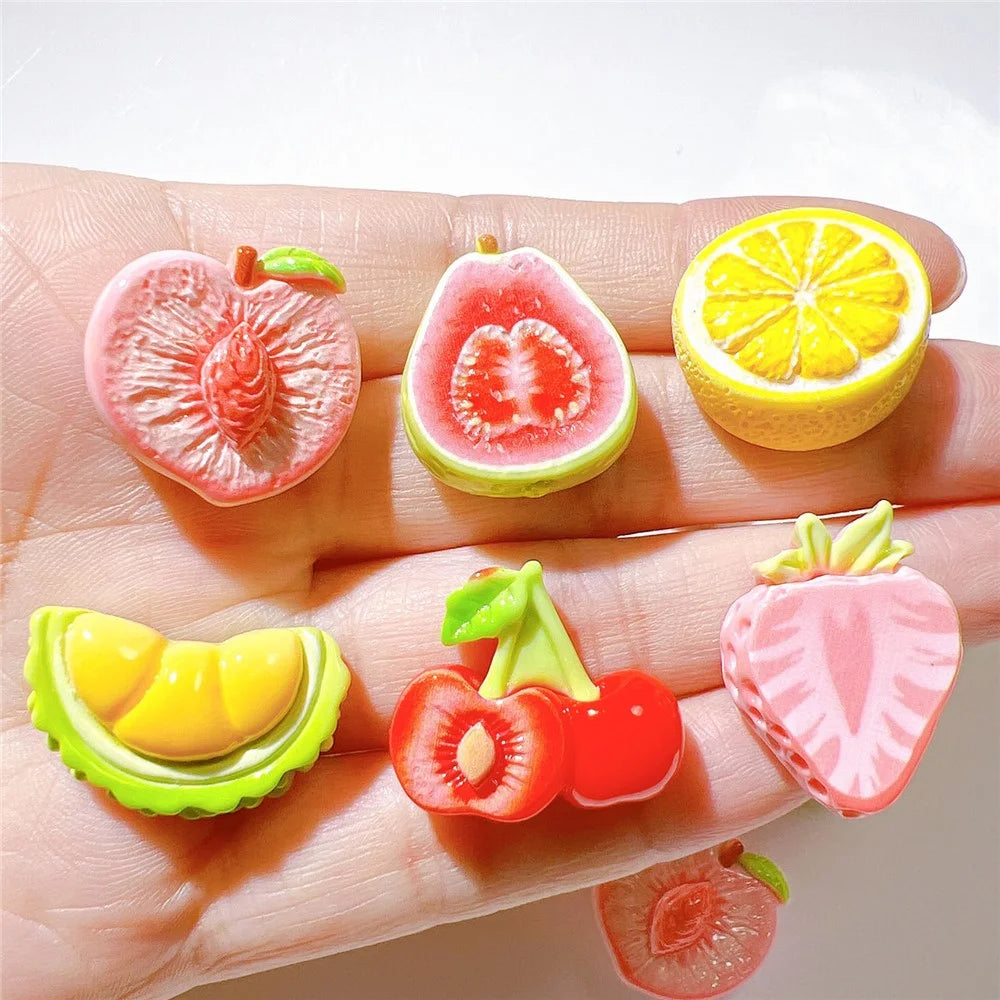 50Pcs DIY Fruit Stickers Resin Craft Materials Phone Case Cup Decoration for Kids Hair Accessories (without Glue or Double-sided Tape) - Durian - 4