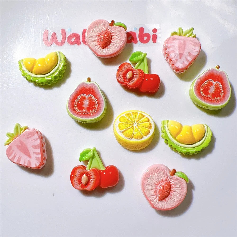 50Pcs DIY Fruit Stickers Resin Craft Materials Phone Case Cup Decoration for Kids Hair Accessories (without Glue or Double-sided Tape) - Durian - 6