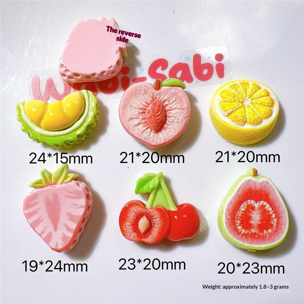 50Pcs DIY Fruit Stickers Resin Craft Materials Phone Case Cup Decoration for Kids Hair Accessories (without Glue or Double-sided Tape) - Durian - 7