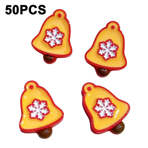 50Pcs Christmas DIY Craft Charms Ornaments Resin Decorative Accessories for Phone Case Cup Hair Clips (without Glue or Double-sided Tape) - Bells - 1