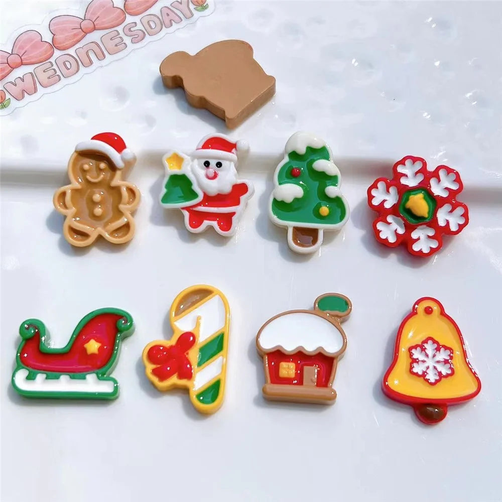 50Pcs Christmas DIY Craft Charms Ornaments Resin Decorative Accessories for Phone Case Cup Hair Clips (without Glue or Double-sided Tape) - Bells - 3