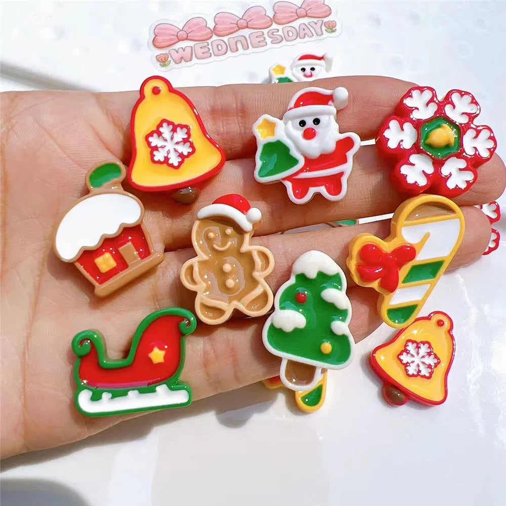 50Pcs Christmas DIY Craft Charms Ornaments Resin Decorative Accessories for Phone Case Cup Hair Clips (without Glue or Double-sided Tape) - Bells - 4