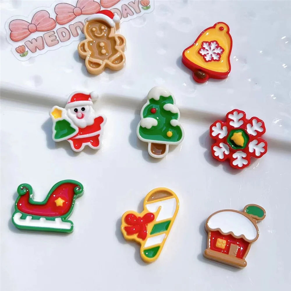50Pcs Christmas DIY Craft Charms Ornaments Resin Decorative Accessories for Phone Case Cup Hair Clips (without Glue or Double-sided Tape) - Bells - 5