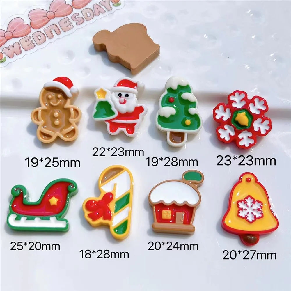 50Pcs Christmas DIY Craft Charms Ornaments Resin Decorative Accessories for Phone Case Cup Hair Clips (without Glue or Double-sided Tape) - Bells - 6