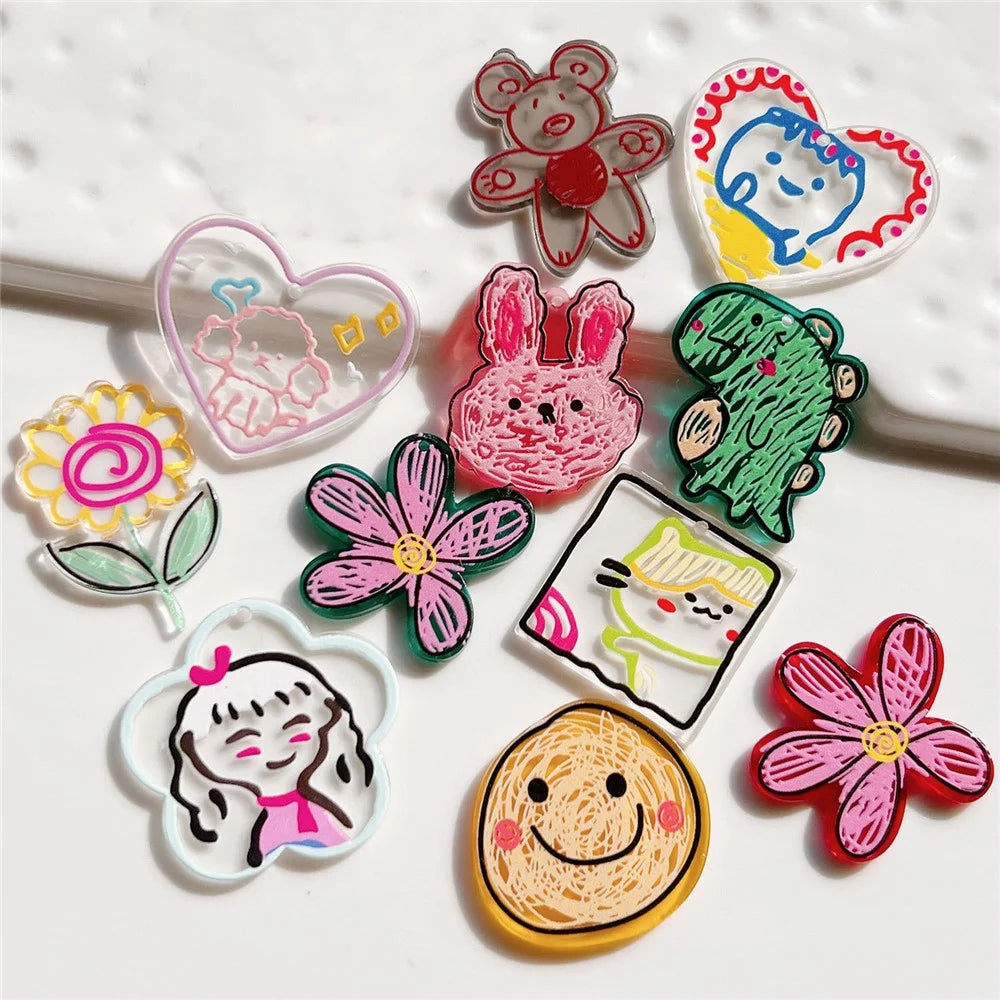 50Pcs DIY Craft Stickers Cartoon Charms Plastic Decorations for Phone Case Cup Hair Accessories - Smiley Face - 3