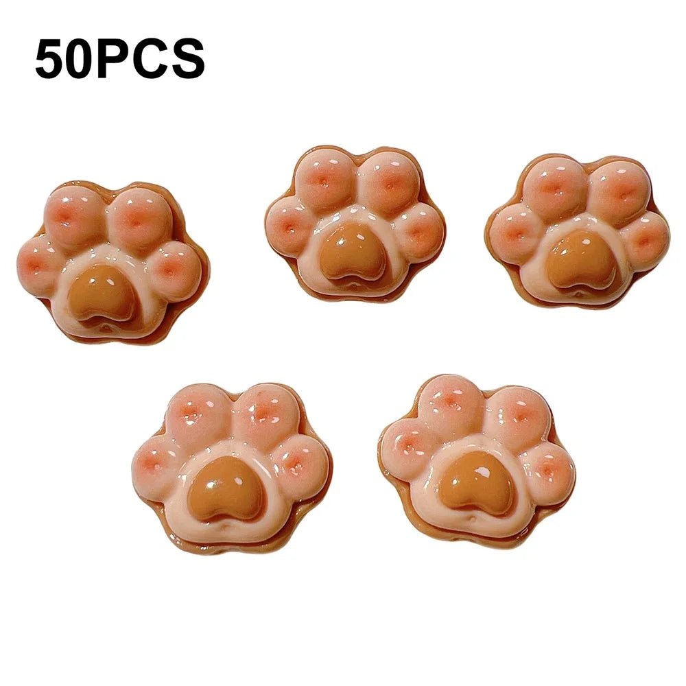 50Pcs DIY Craft Cat Paw Charms PC Decorations for Phone Case Cup Hair Accessories - Coffee - 1