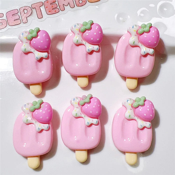 50Pcs DIY Ice Cream Popsicle Charms Strawberry PC Decorations for Phone Case Hair Accessories - Pink - 2