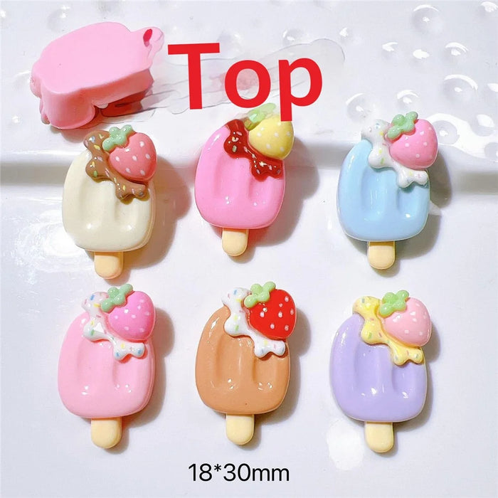 50Pcs DIY Ice Cream Popsicle Charms Strawberry PC Decorations for Phone Case Hair Accessories - Pink - 4