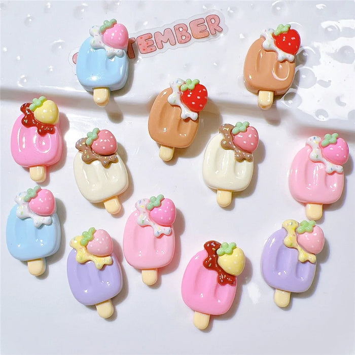 50Pcs DIY Ice Cream Popsicle Charms Strawberry PC Decorations for Phone Case Hair Accessories - Pink - 6