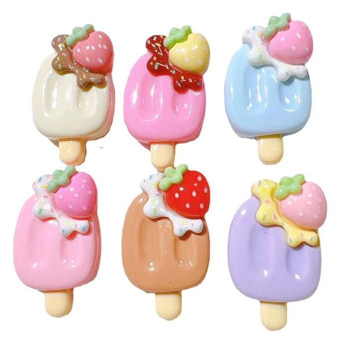 50Pcs DIY Ice Cream Popsicle Charms Strawberry PC Decorations for Phone Case Hair Accessories - Pink - 7