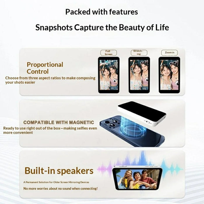 VQVP Magnetic Selfie Monitor Wireless Phone Rear Camera Selfie Screen for Vlog Live Streaming - Black - 3