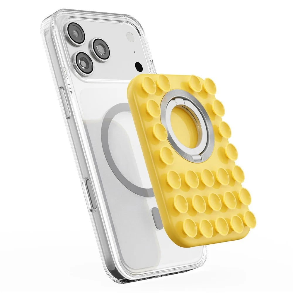 2 in 1 Magnetic Suction Phone Stand Suction Cups Silicone Foldable Ring Phone Grip Holder Compatible with MagSafe - Yellow - 1