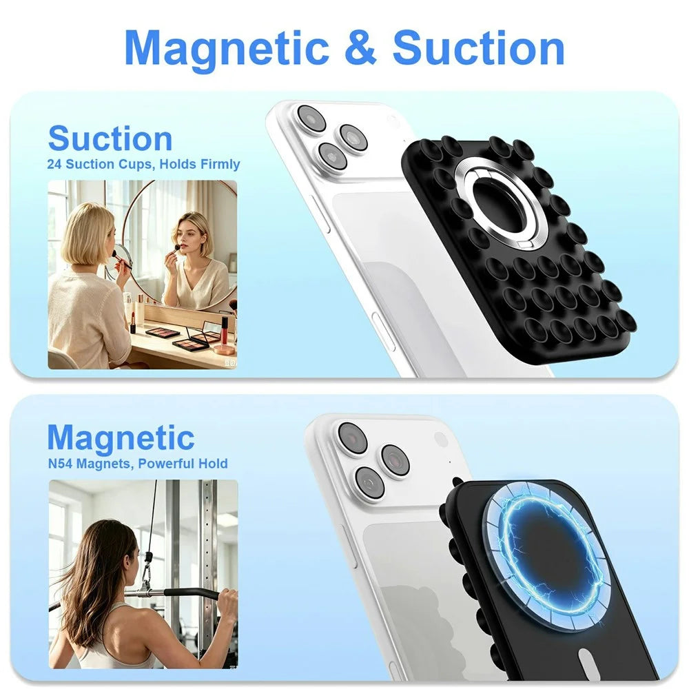 2 in 1 Magnetic Suction Phone Stand Suction Cups Silicone Foldable Ring Phone Grip Holder Compatible with MagSafe - Yellow - 3