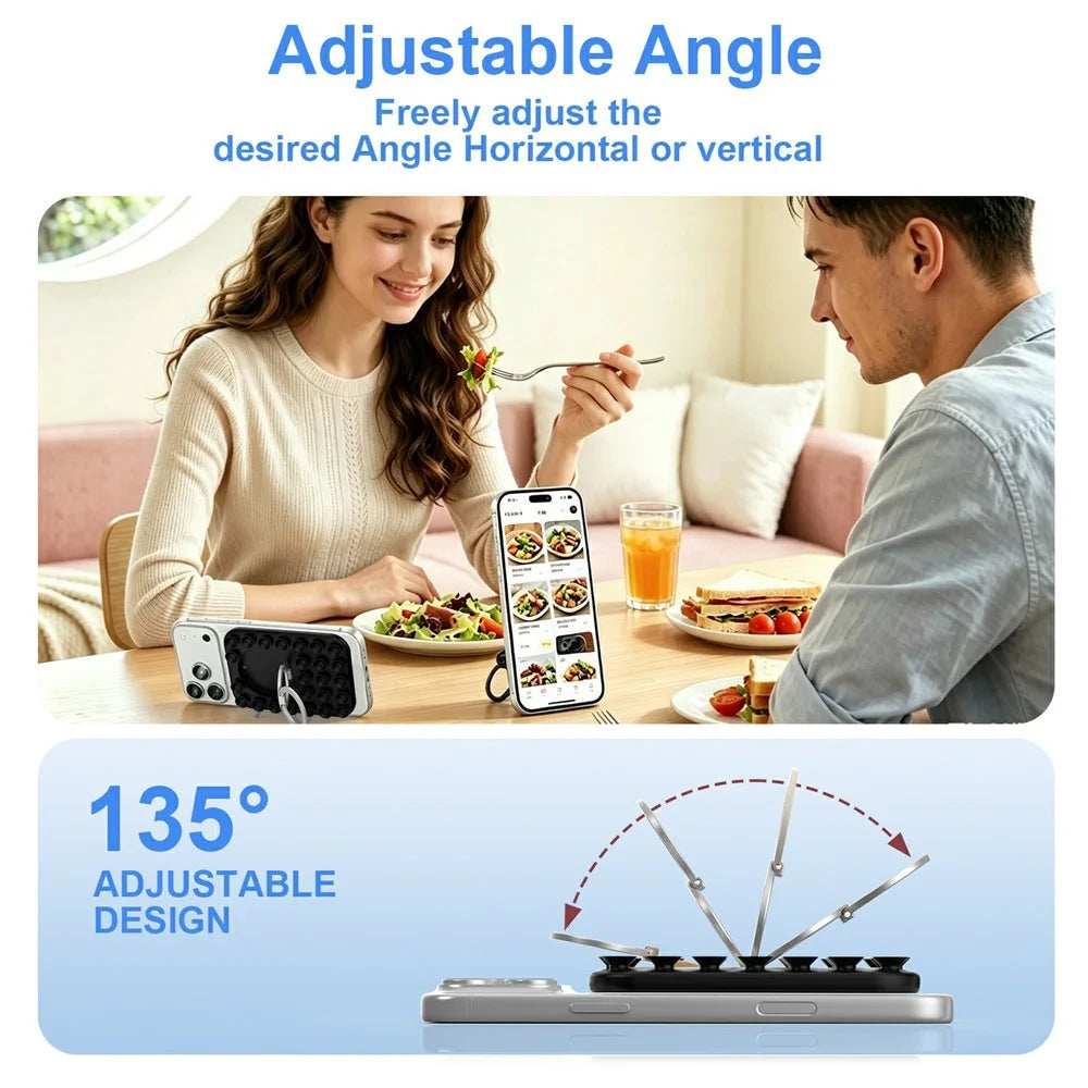 2 in 1 Magnetic Suction Phone Stand Suction Cups Silicone Foldable Ring Phone Grip Holder Compatible with MagSafe - Yellow - 4