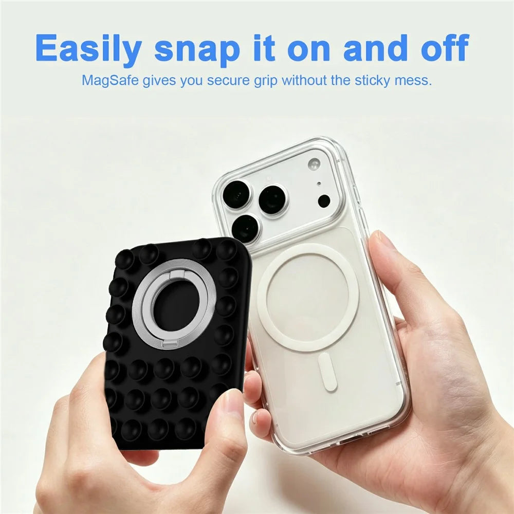 2 in 1 Magnetic Suction Phone Stand Suction Cups Silicone Foldable Ring Phone Grip Holder Compatible with MagSafe - Yellow - 5