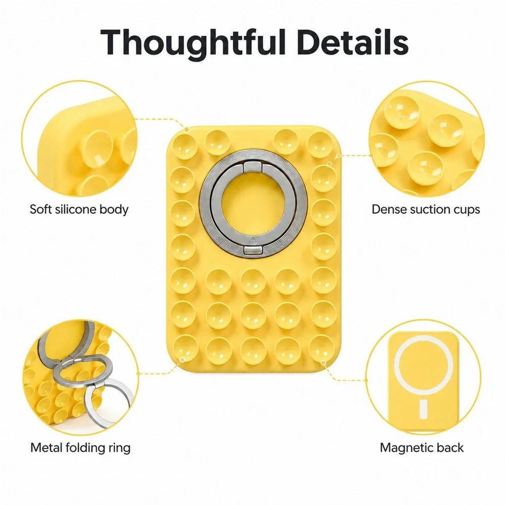 2 in 1 Magnetic Suction Phone Stand Suction Cups Silicone Foldable Ring Phone Grip Holder Compatible with MagSafe - Yellow - 6