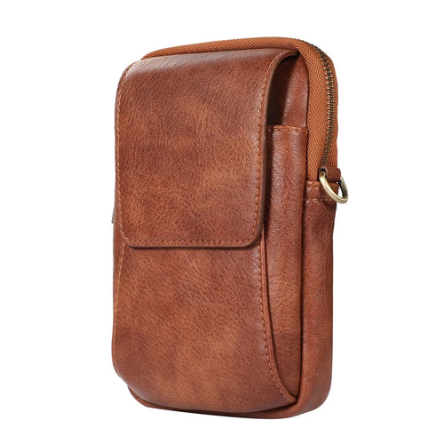 Waist Bag Vintage PU Leather Cellphone Holder Holster Multifunctional Sling Crossbody Shoulder Bag - Brown - 1