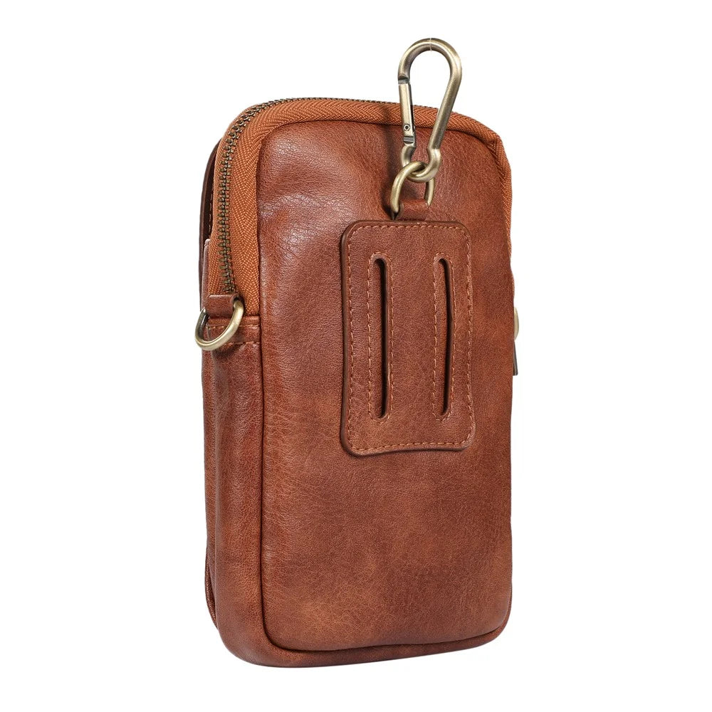 Waist Bag Vintage PU Leather Cellphone Holder Holster Multifunctional Sling Crossbody Shoulder Bag - Brown - 3