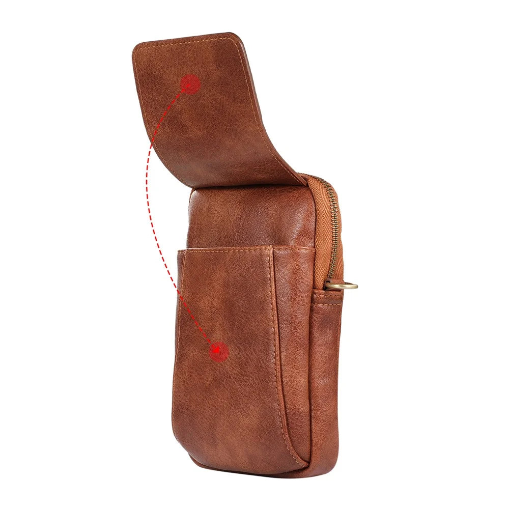 Waist Bag Vintage PU Leather Cellphone Holder Holster Multifunctional Sling Crossbody Shoulder Bag - Brown - 5