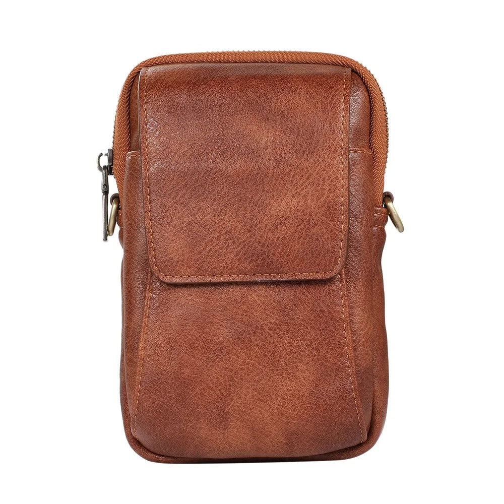 Waist Bag Vintage PU Leather Cellphone Holder Holster Multifunctional Sling Crossbody Shoulder Bag - Brown - 6