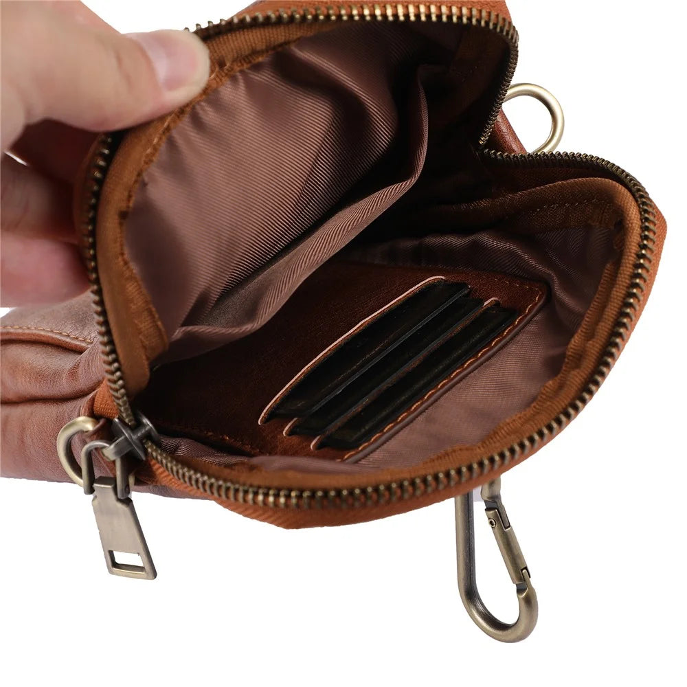 Waist Bag Vintage PU Leather Cellphone Holder Holster Multifunctional Sling Crossbody Shoulder Bag - Brown - 7