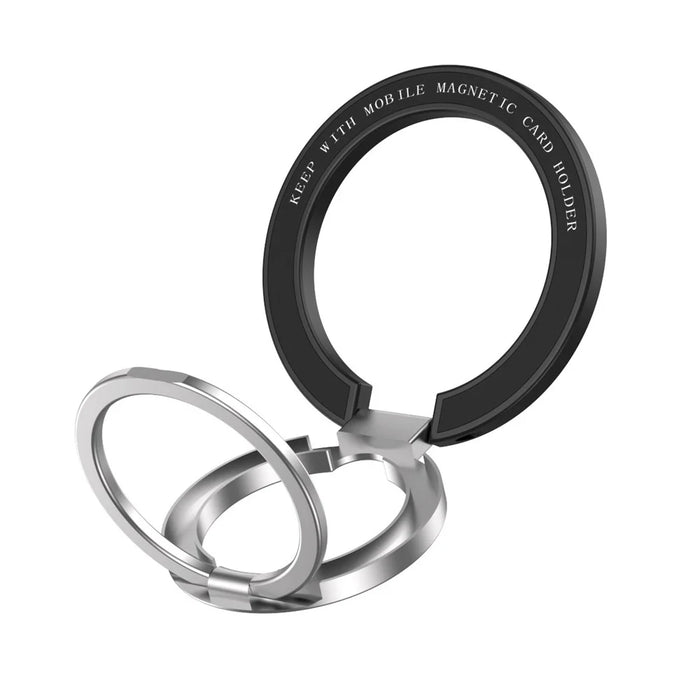 Magnetic Ring Stand 360° Rotation Foldable Finger Grip Dual-Axis Zinc Alloy Phone Kickstand - Black - 1