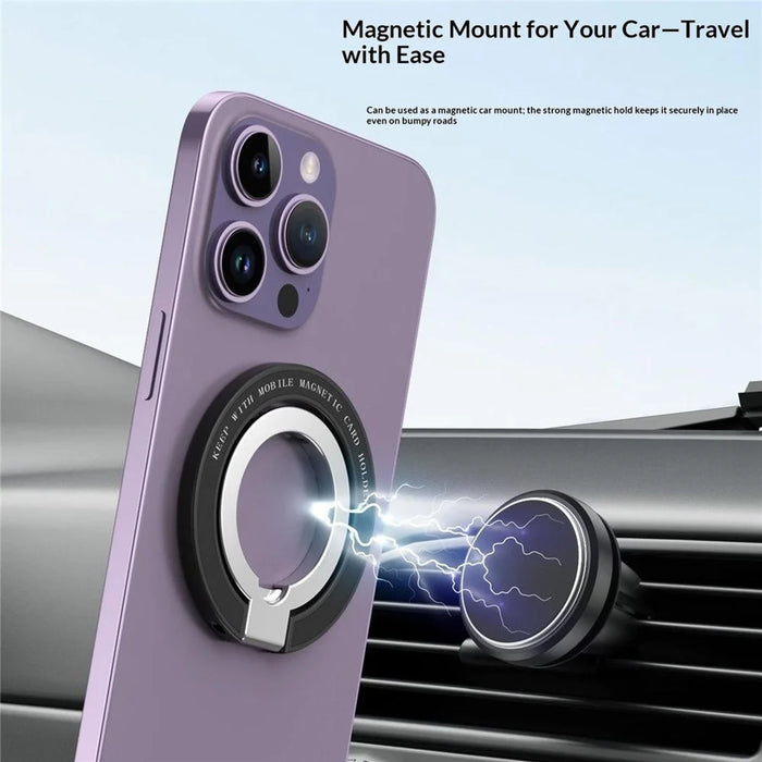 Magnetic Ring Stand 360° Rotation Foldable Finger Grip Dual-Axis Zinc Alloy Phone Kickstand - Black - 7