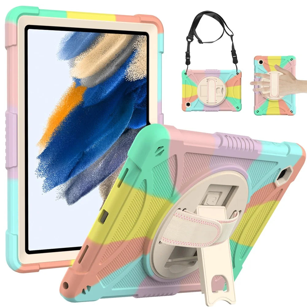 For Samsung Galaxy Tab A8 10.5 (2021)  /  (2022) Silicone+PC Hand Strap Tablet Cover Kickstand Anti-drop Case with Shoulder Strap - Multi-color - 1