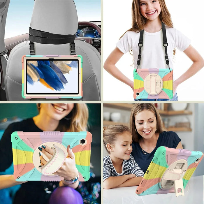 For Samsung Galaxy Tab A8 10.5 (2021)  /  (2022) Silicone+PC Hand Strap Tablet Cover Kickstand Anti-drop Case with Shoulder Strap - Multi-color - 3