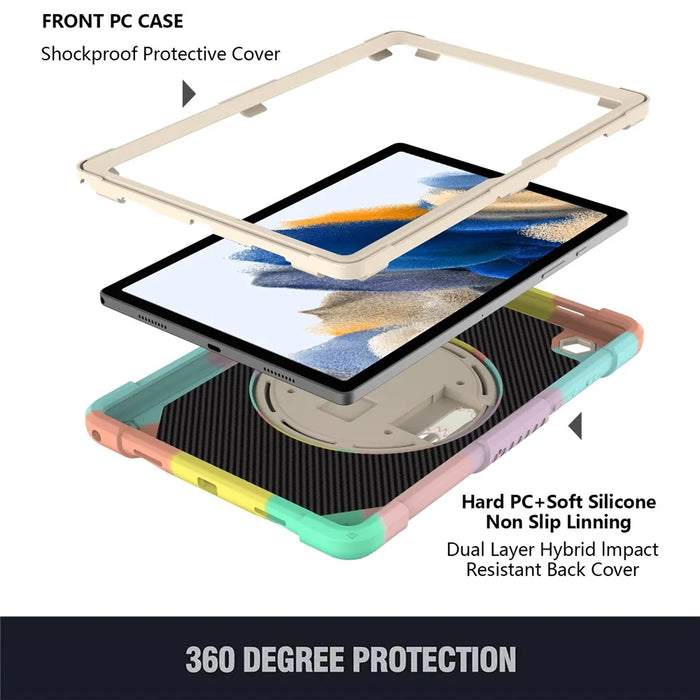 For Samsung Galaxy Tab A8 10.5 (2021)  /  (2022) Silicone+PC Hand Strap Tablet Cover Kickstand Anti-drop Case with Shoulder Strap - Multi-color - 4