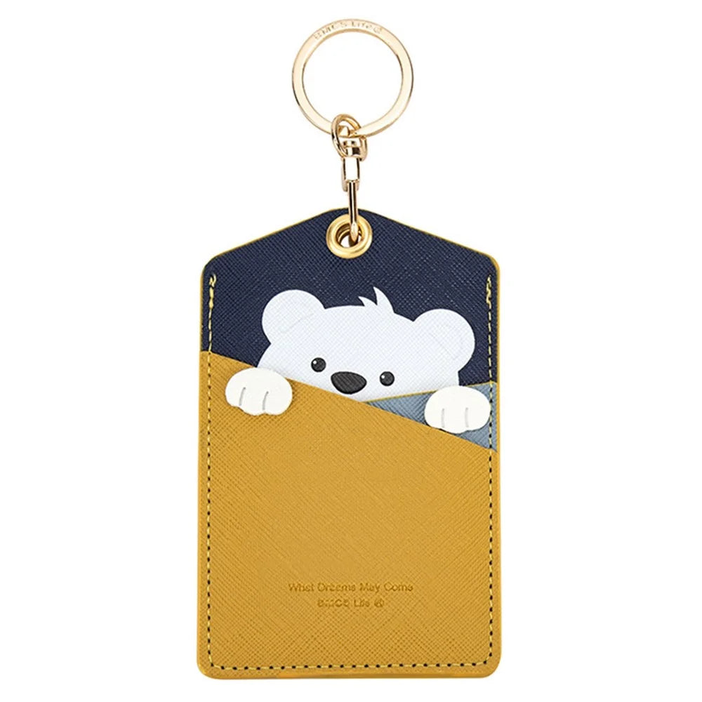 Cute Cartoon Animal ID Badge Holder with Key Ring PU Leather Card Holder Case - Bear - 1