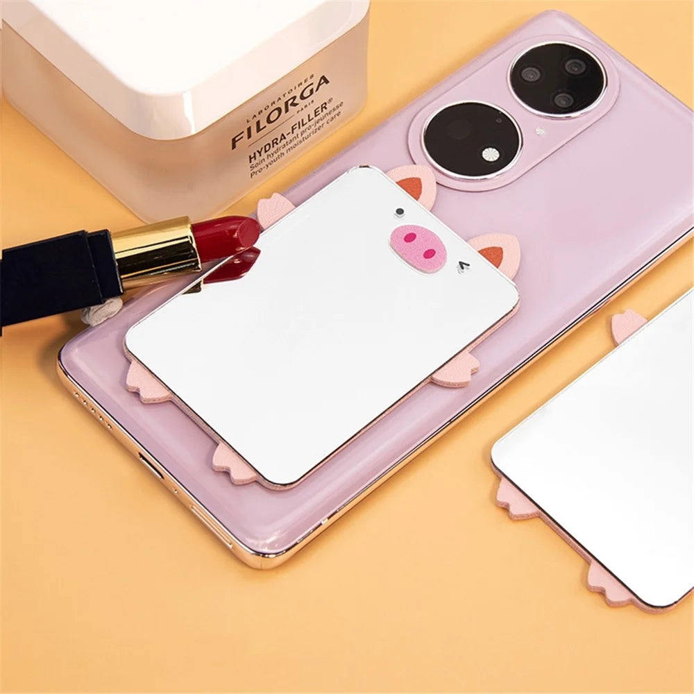 Cute Cartoon Animal Traceless Adhesive Portable Mirror on Cell Phone for Makeup - Pig - 2