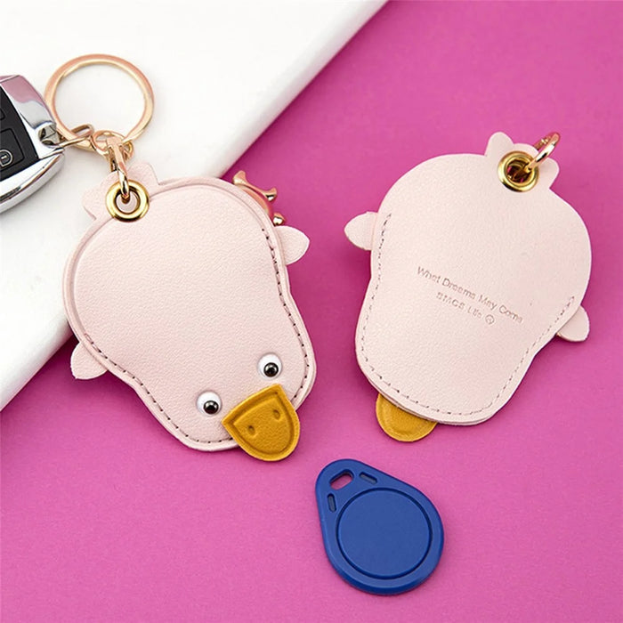 BMCS LIFE Cute Access Card PU Leather Protective Cover Keychain Car Key Ring Bag Pendant - Duck - 2