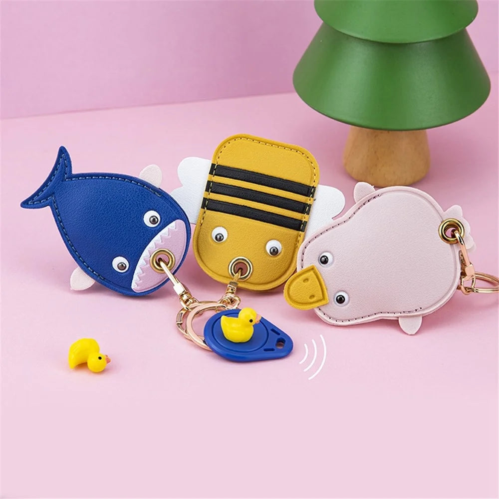 BMCS LIFE Cute Access Card PU Leather Protective Cover Keychain Car Key Ring Bag Pendant - Duck - 3