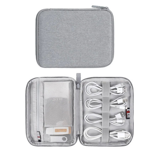 BUBM DISXS-MYB Mini Single Layer Data Cable U-Disk Carrying Pouch Travel Digital Accessories Zipper Storage Bag - Grey - 1