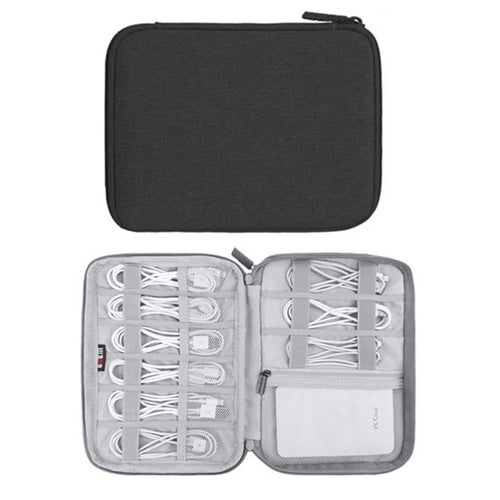 BUBM DISXS-MYB Small Size Double Layer Data Cable U-Disk Power Bank Carrying Pouch Digital Accessories Storage Bag - Black - 1