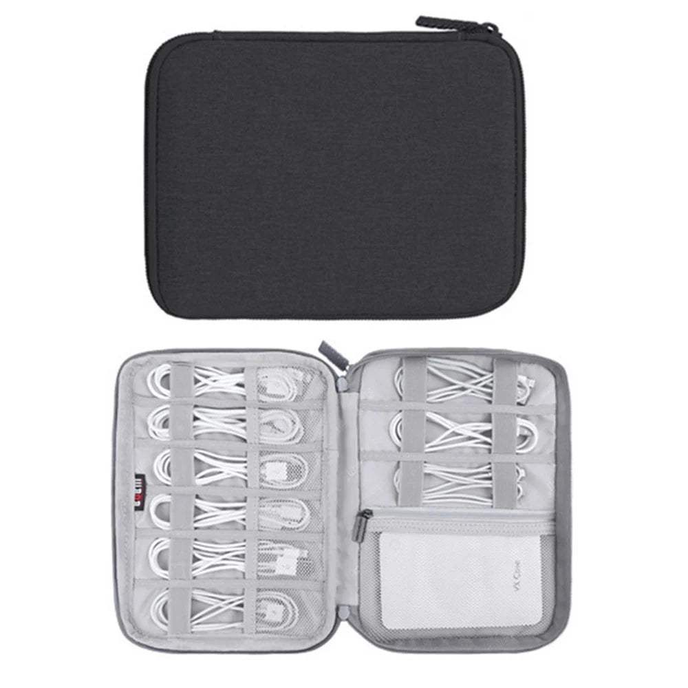BUBM DISXS-MYB Small Size Double Layer Data Cable U-Disk Power Bank Carrying Pouch Digital Accessories Storage Bag - Black - 1