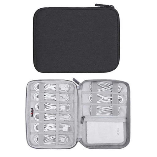 BUBM DISXS-MYB Small Size Double Layer Data Cable U-Disk Power Bank Carrying Pouch Digital Accessories Storage Bag - Black - 1