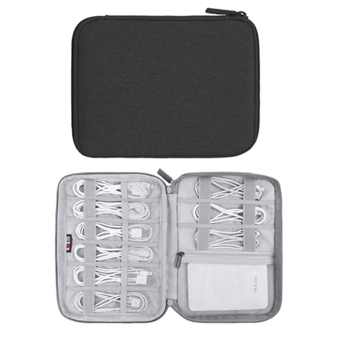 BUBM DISXS-MYB Small Size Double Layer Data Cable U-Disk Power Bank Carrying Pouch Digital Accessories Storage Bag - Black - 1