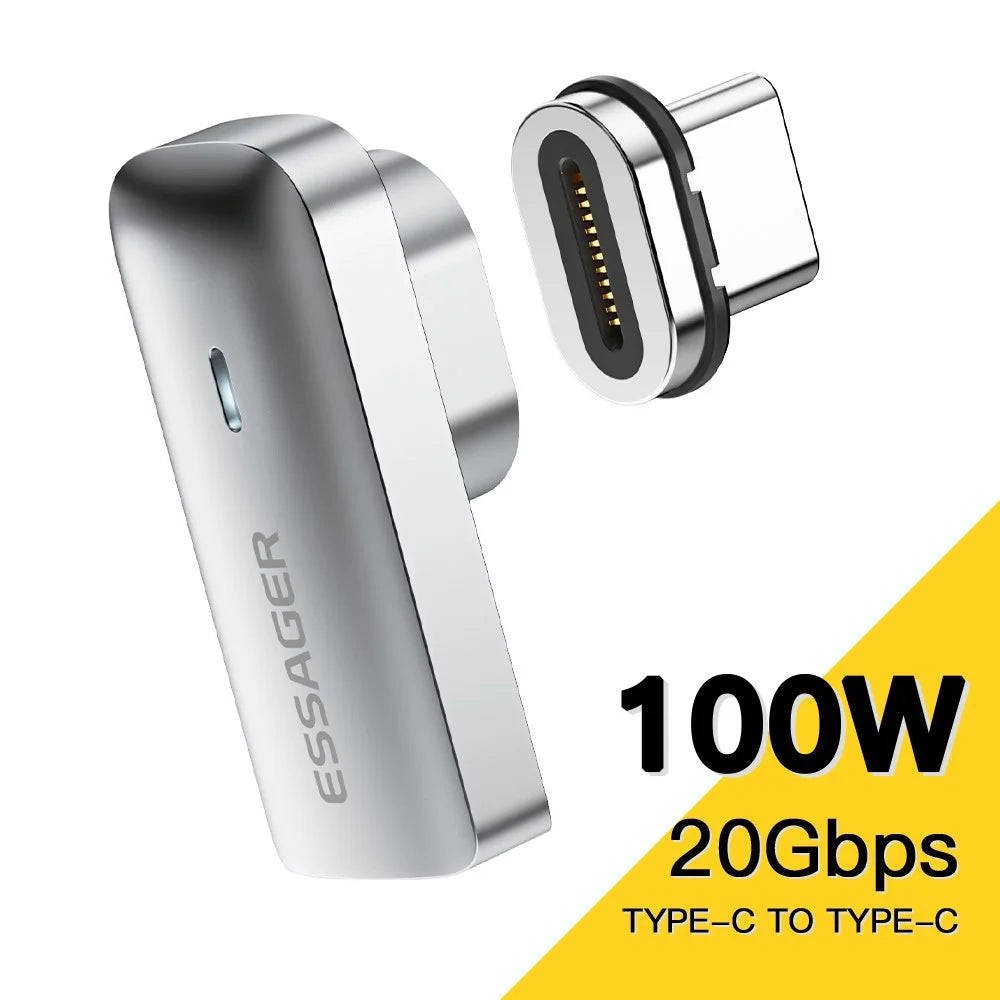 ESSAGER 100W Curved Magnetic Adapter with LED Indicator Thunderbolt 3 Magnetic Converter Support 20Gbps Transmission, 4K / 60Hz for Cellphones, Tablets, Laptops - 2