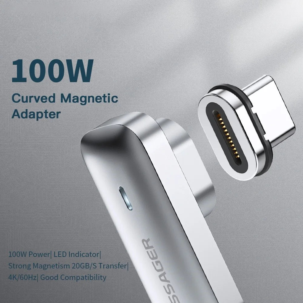 ESSAGER 100W Curved Magnetic Adapter with LED Indicator Thunderbolt 3 Magnetic Converter Support 20Gbps Transmission, 4K / 60Hz for Cellphones, Tablets, Laptops - 3