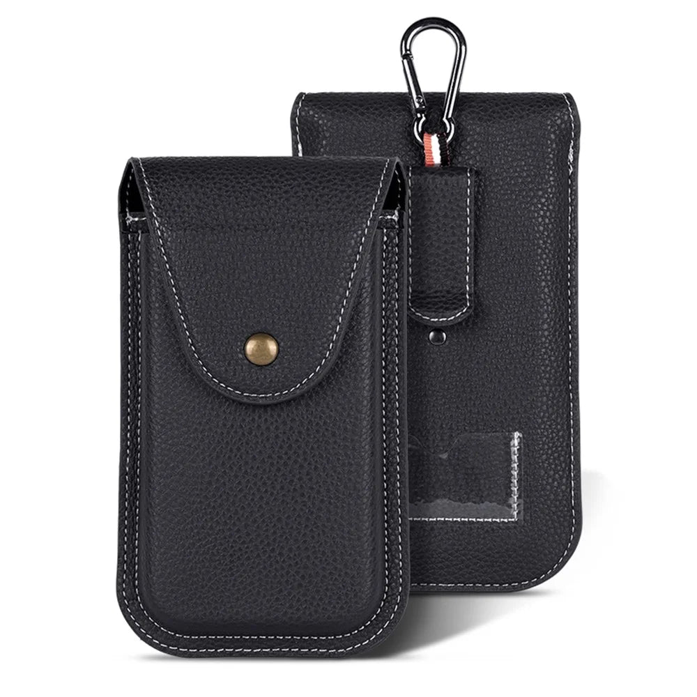 6.7 inch Mobile Phone Waist Bag Vertical PU Leather Belt Hanging Phone Storage Bag - Black - 1