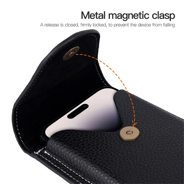6.7 inch Mobile Phone Waist Bag Vertical PU Leather Belt Hanging Phone Storage Bag - Black - 2