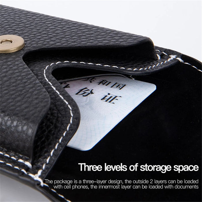 6.7 inch Mobile Phone Waist Bag Vertical PU Leather Belt Hanging Phone Storage Bag - Black - 6