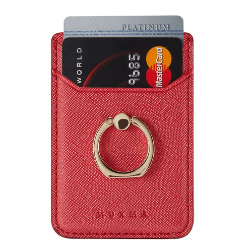 MUXMA MX112 Ring Stand Credit Card Holder Cross Texture RFID Blocking Adhesive Phone Card Holder - Red - 1
