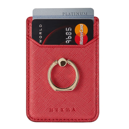 MUXMA MX112 Ring Stand Credit Card Holder Cross Texture RFID Blocking Adhesive Phone Card Holder - Red - 1